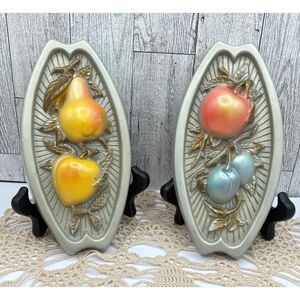 Vintage Lusterware Chalkware Fruit Plaques Wall Decor Kitchen